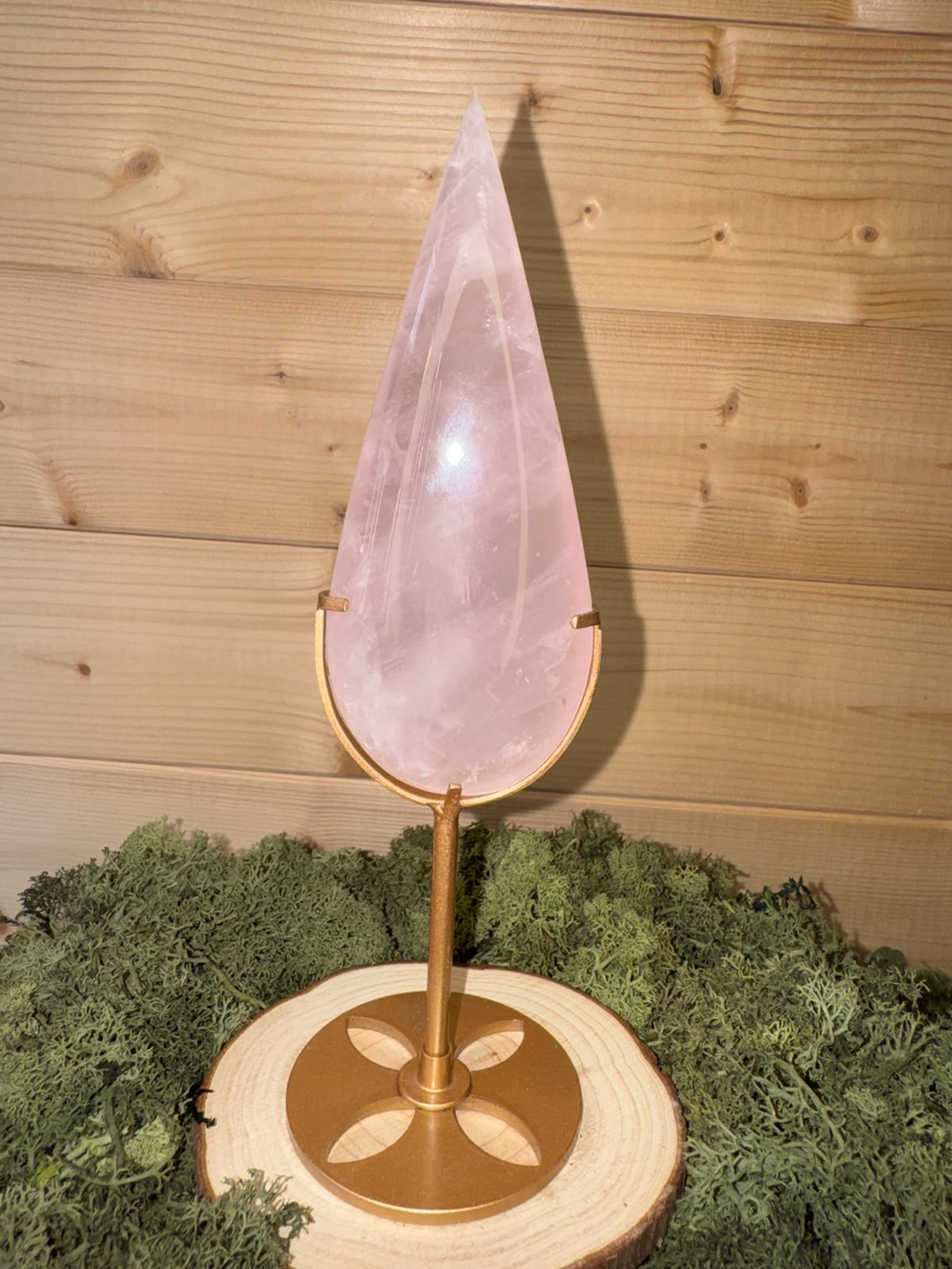 Large Rose Quartz Teardrop on Custom Stand