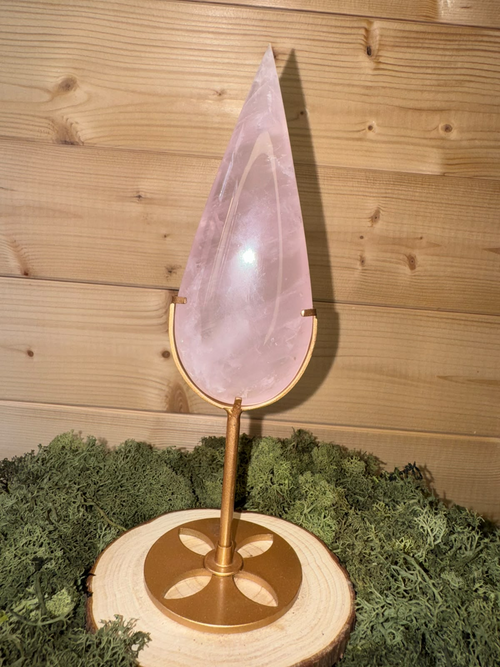 Large Rose Quartz Teardrop on Custom Stand