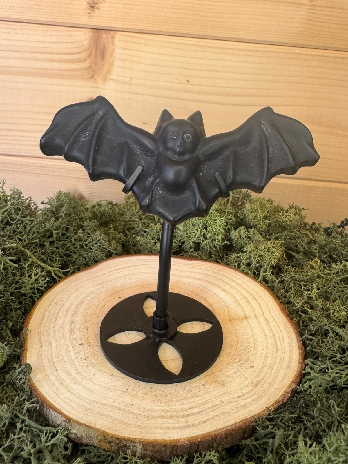 Black Obsidian bat carving B with removable black metal display stand