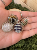 Mixed crystal mini sphere cage pendants in silver-tone spiral holders