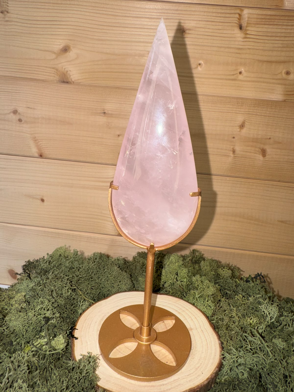 Large Rose Quartz Teardrop on Custom Stand