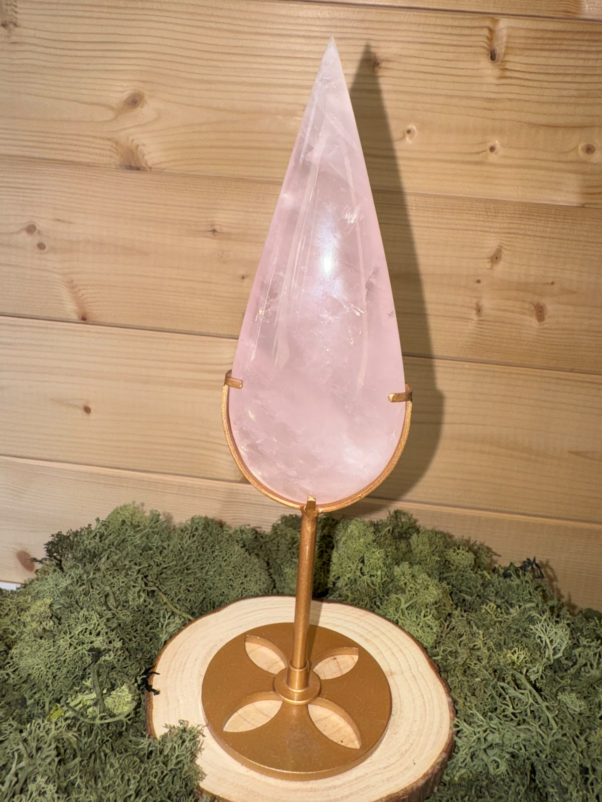 Large Rose Quartz Teardrop on Custom Stand