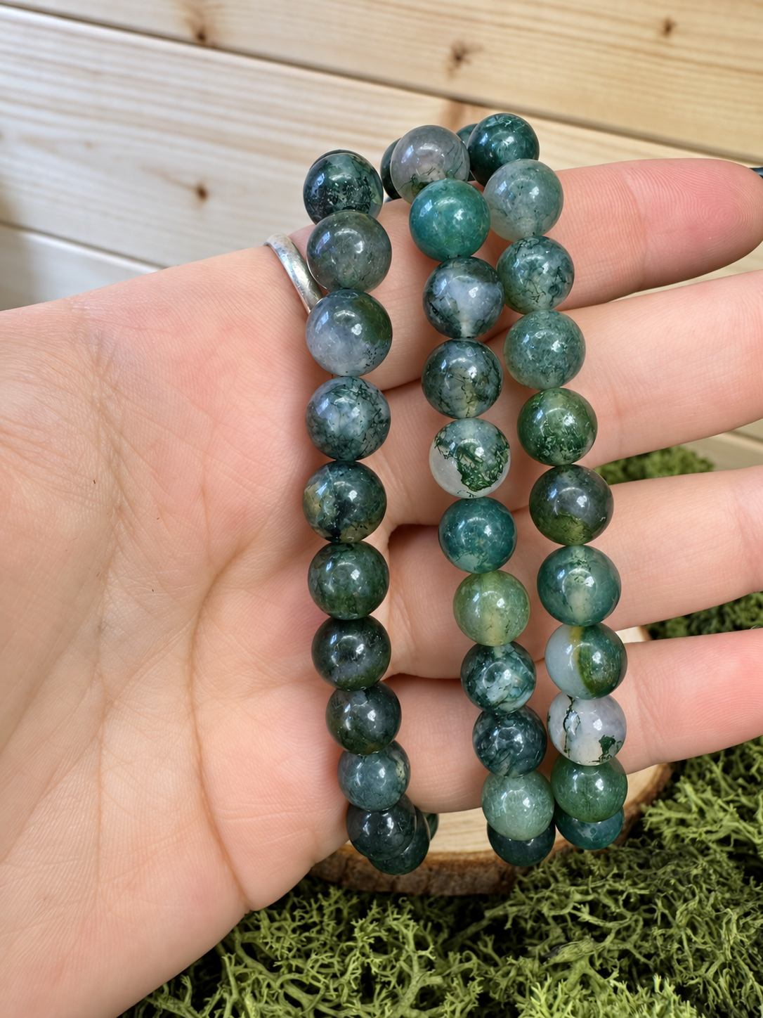 Moss Agate Bead Bracelet