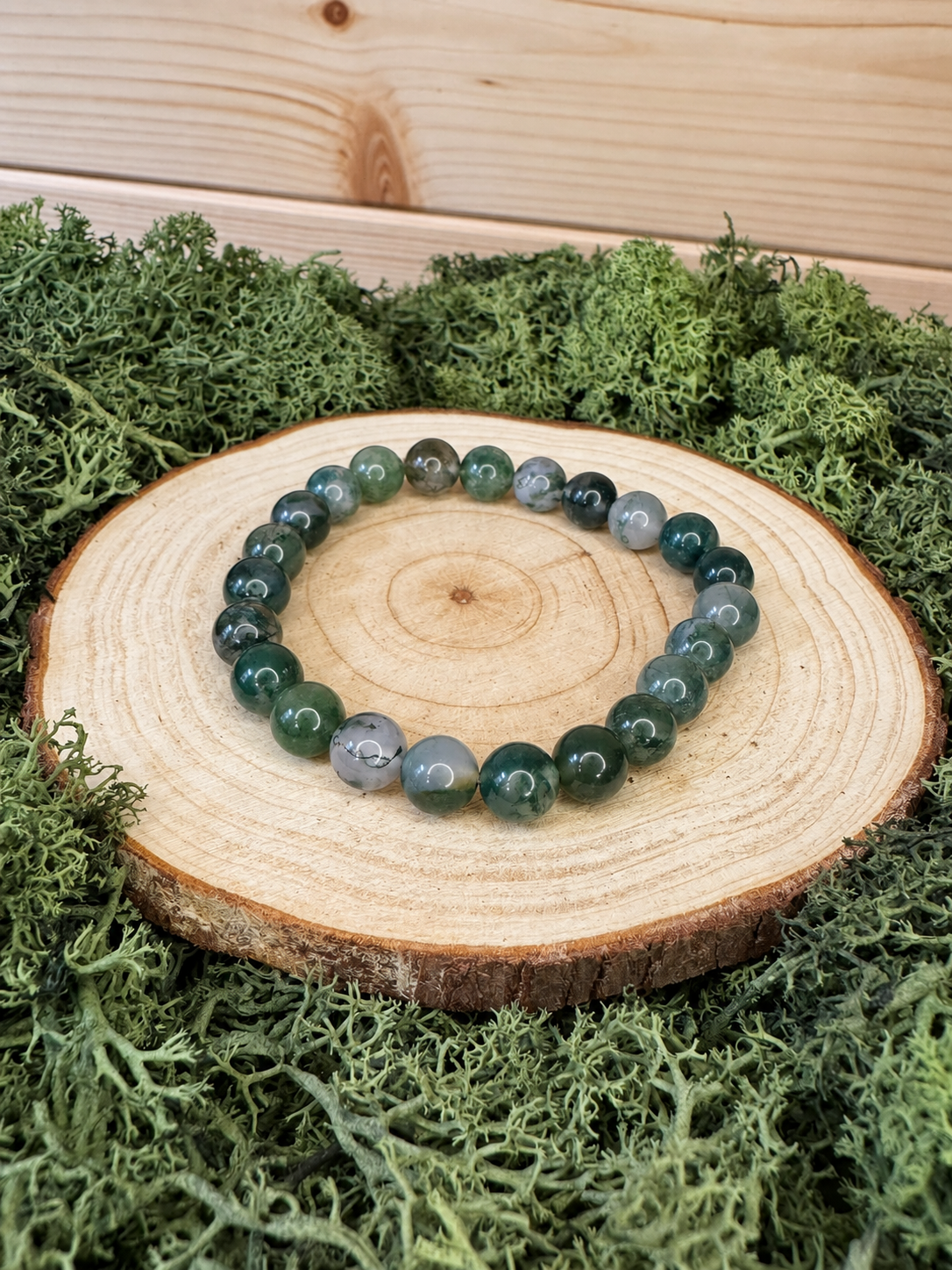 Moss Agate Bead Bracelet
