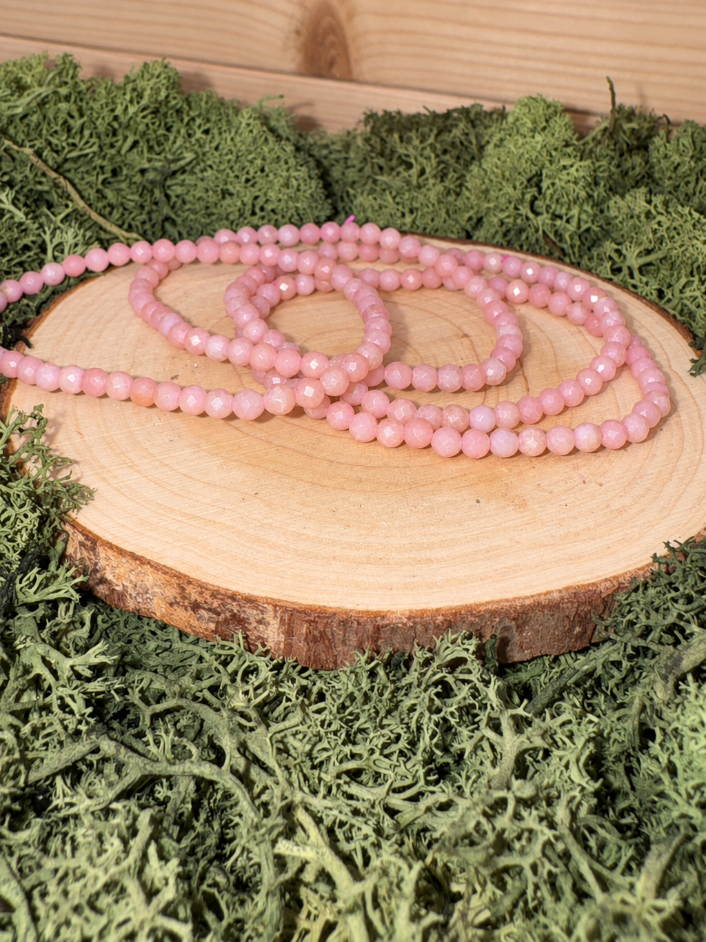 Four natural faceted Pink Opal crystal stretch bracelets in soft blush pink