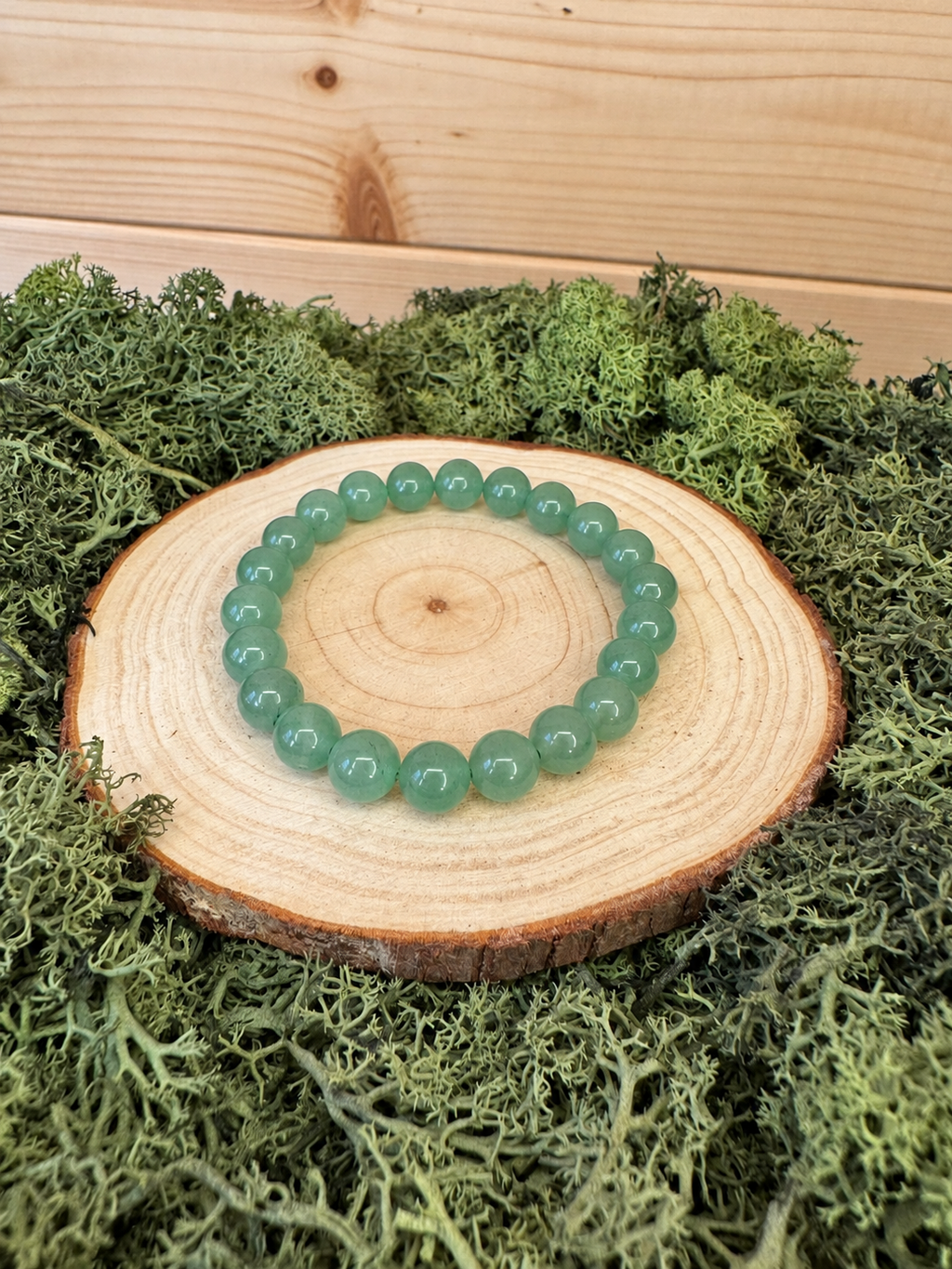 Polished Green Aventurine crystal bracelet with round green gemstone beads