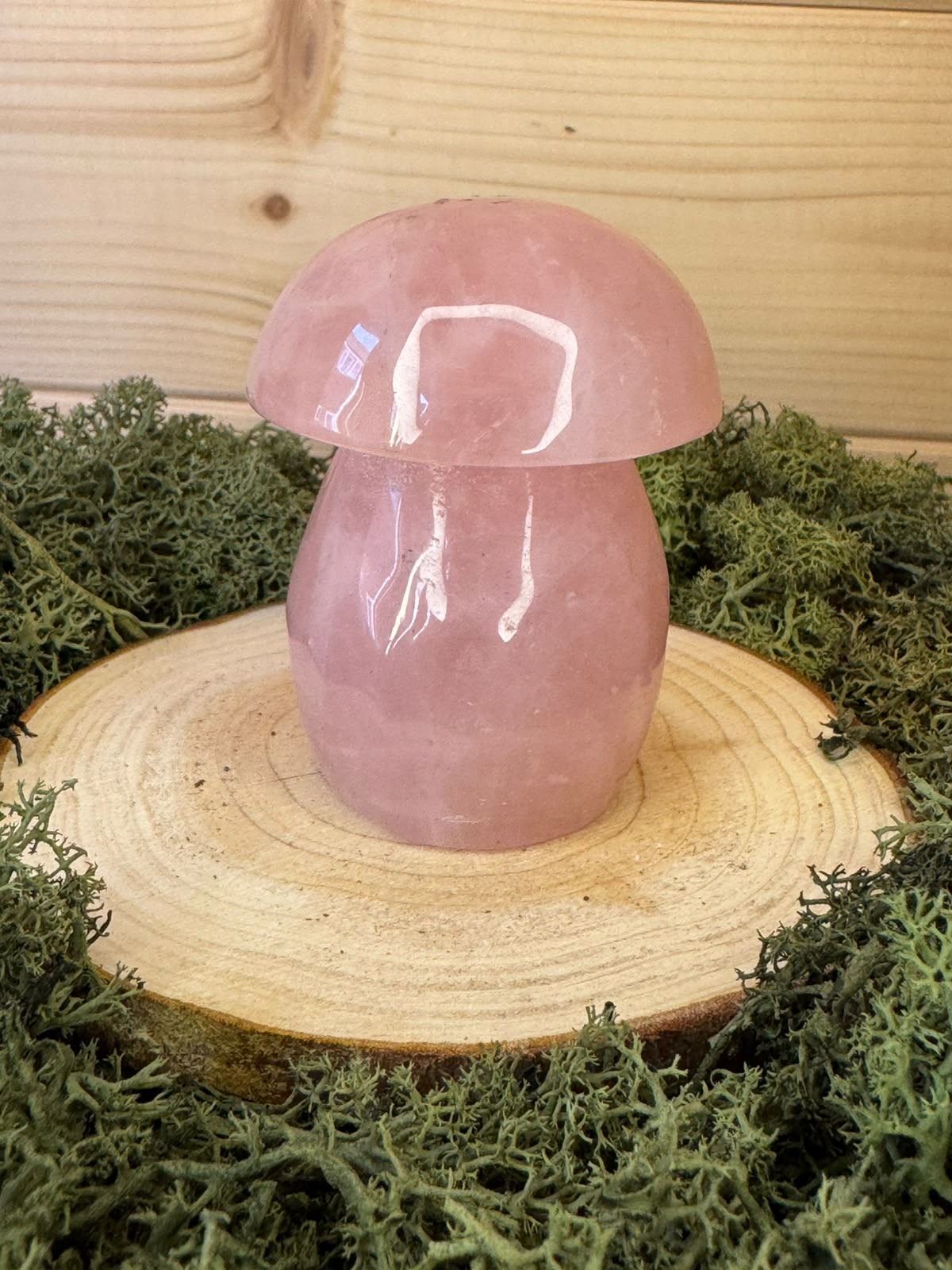Chunky 259g natural Rose Quartz crystal mushroom carving