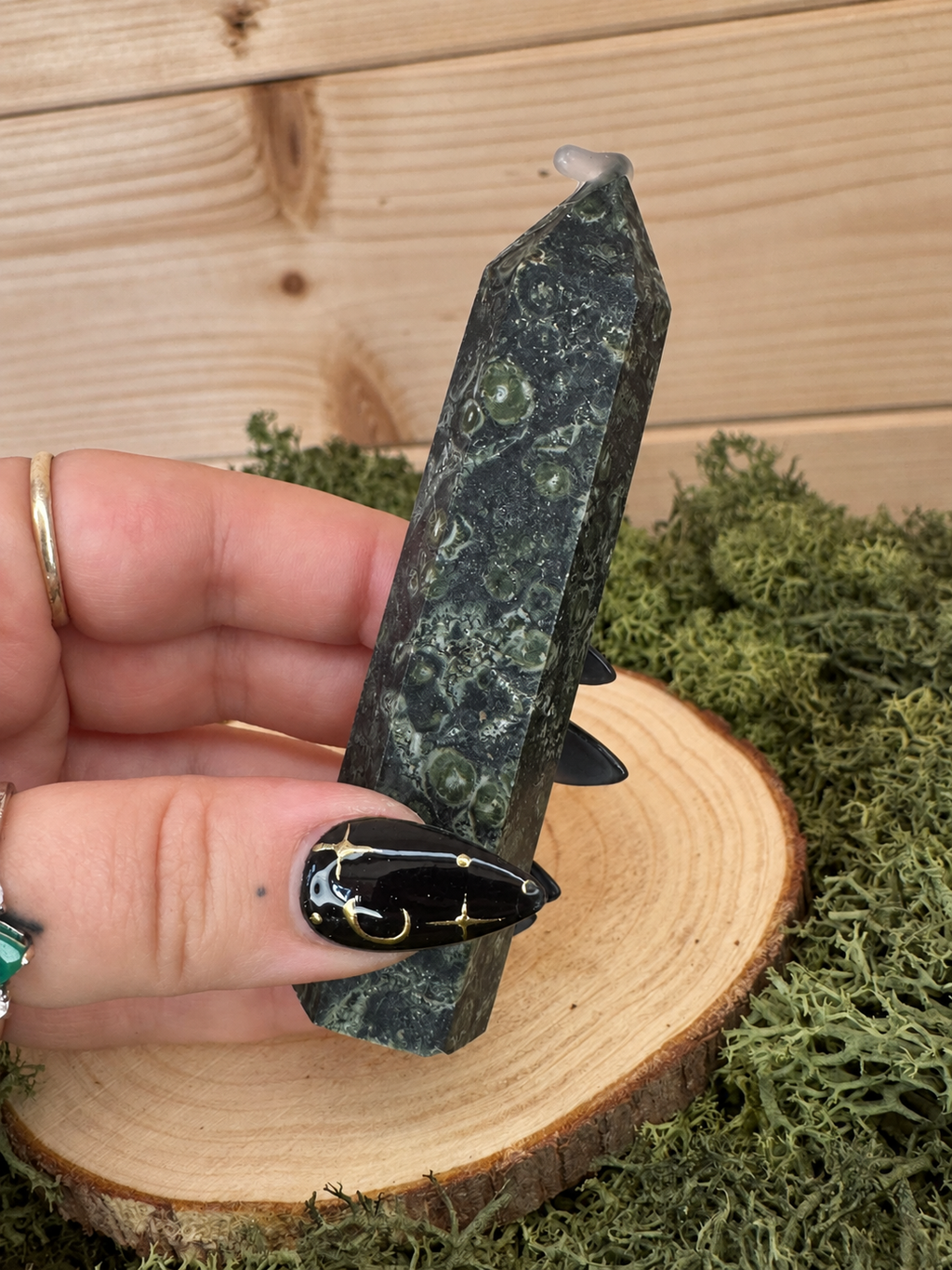 76g Kambaba Jasper tower with dark green swirling orb patterns