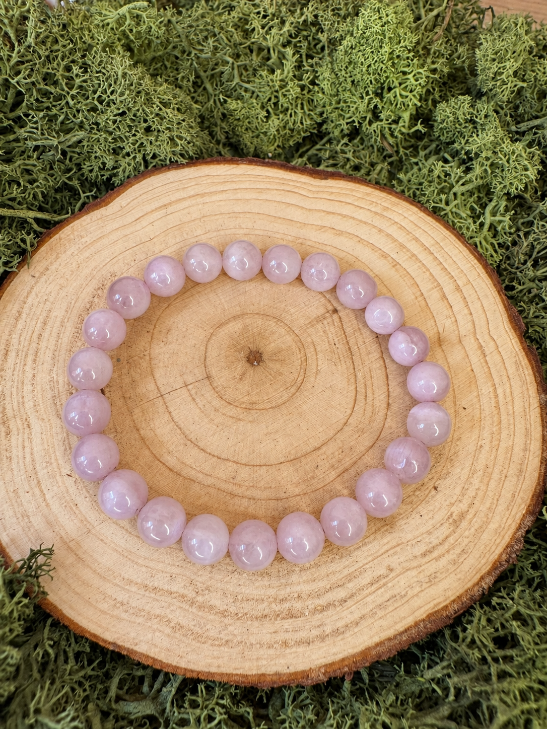 Kunzite crystal bracelet with polished pale pink and lilac round beads