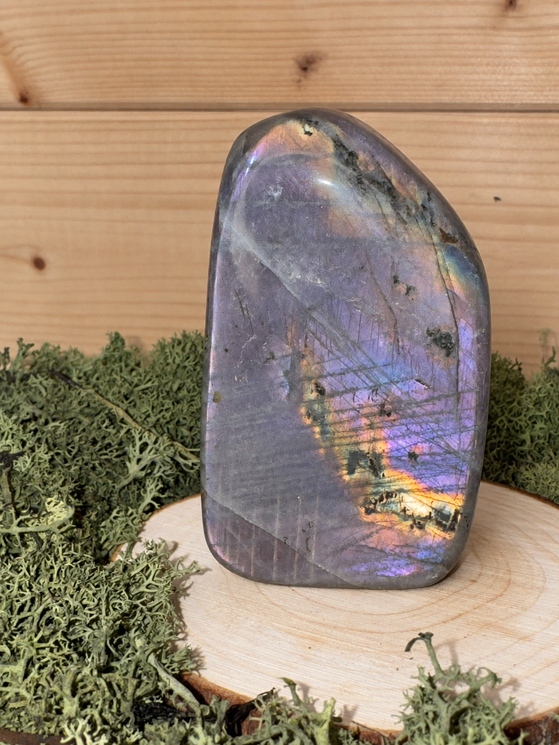 Labradorite freeform B weighing 302g with vivid purple pink gold and blue flash