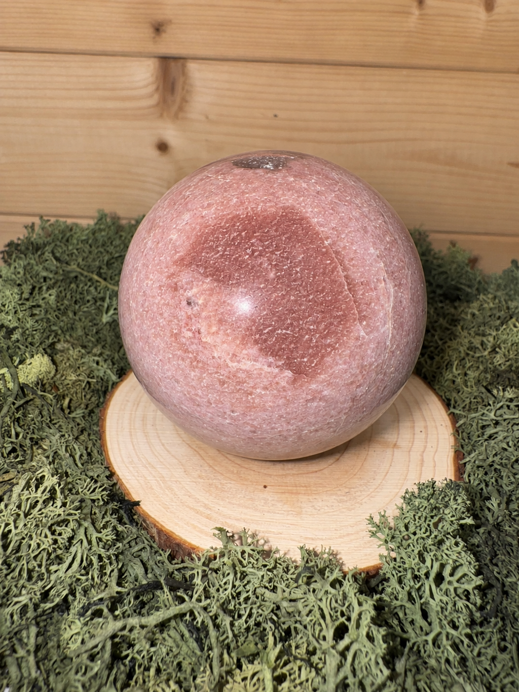 Large 701g Strawberry Quartz crystal sphere with deep strawberry pink natural colouring