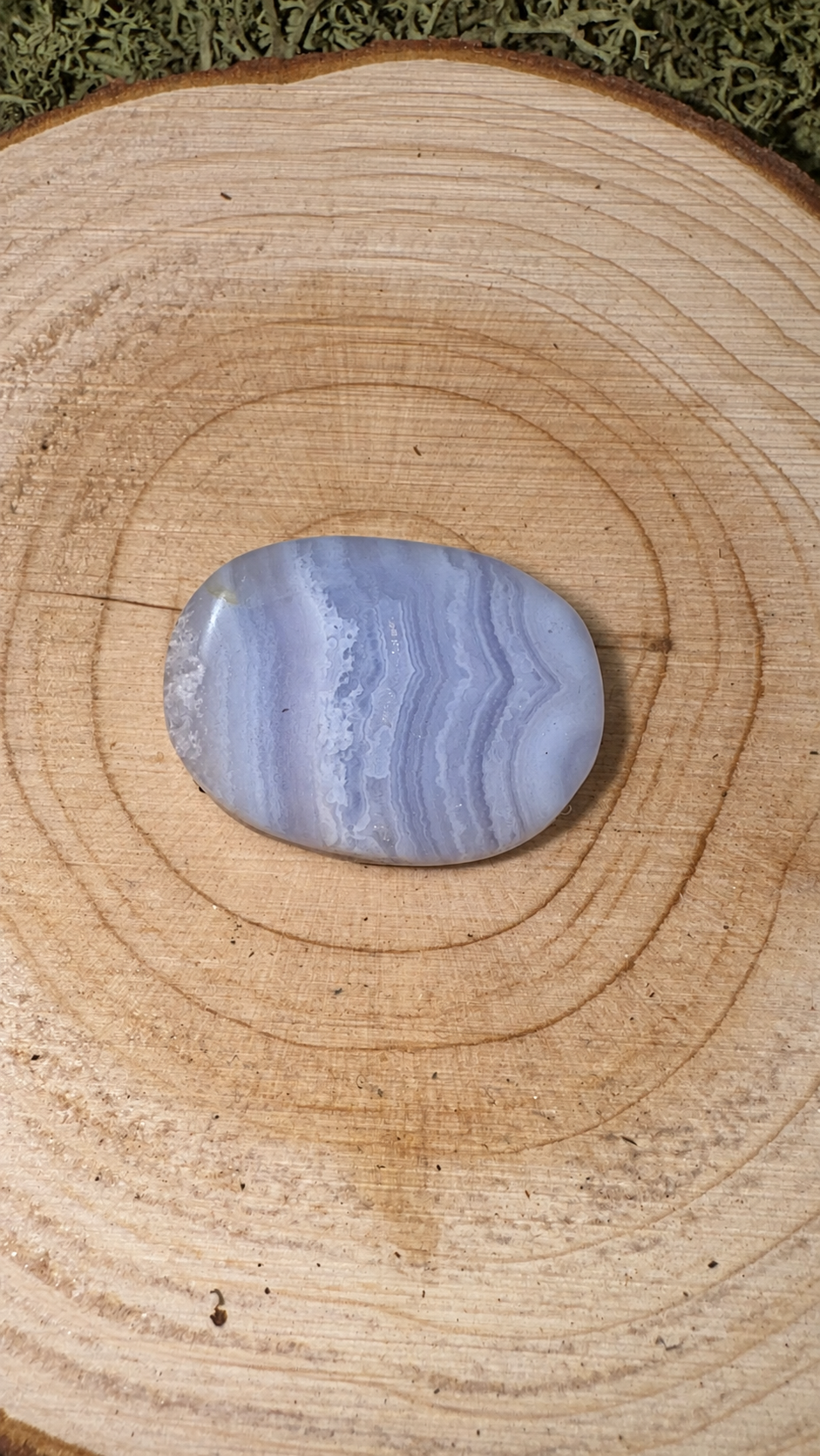 10g mini Blue Lace Agate pocket flat with pale blue and white natural banding