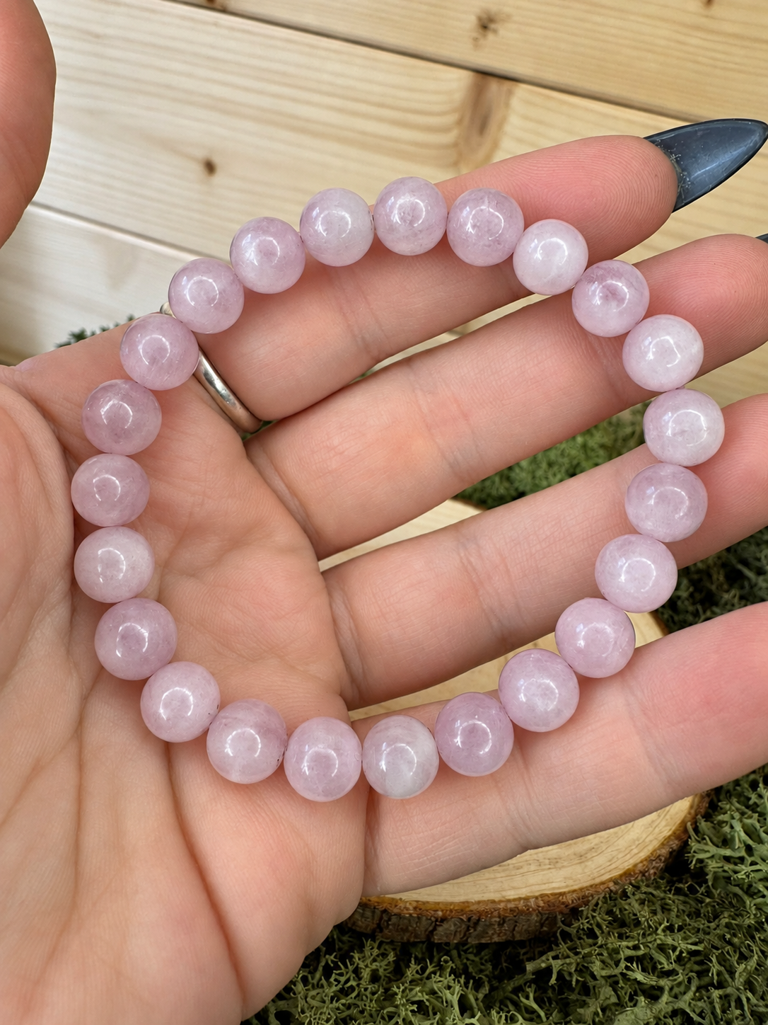 Natural Kunzite bead bracelet with soft pink and lavender polished beads