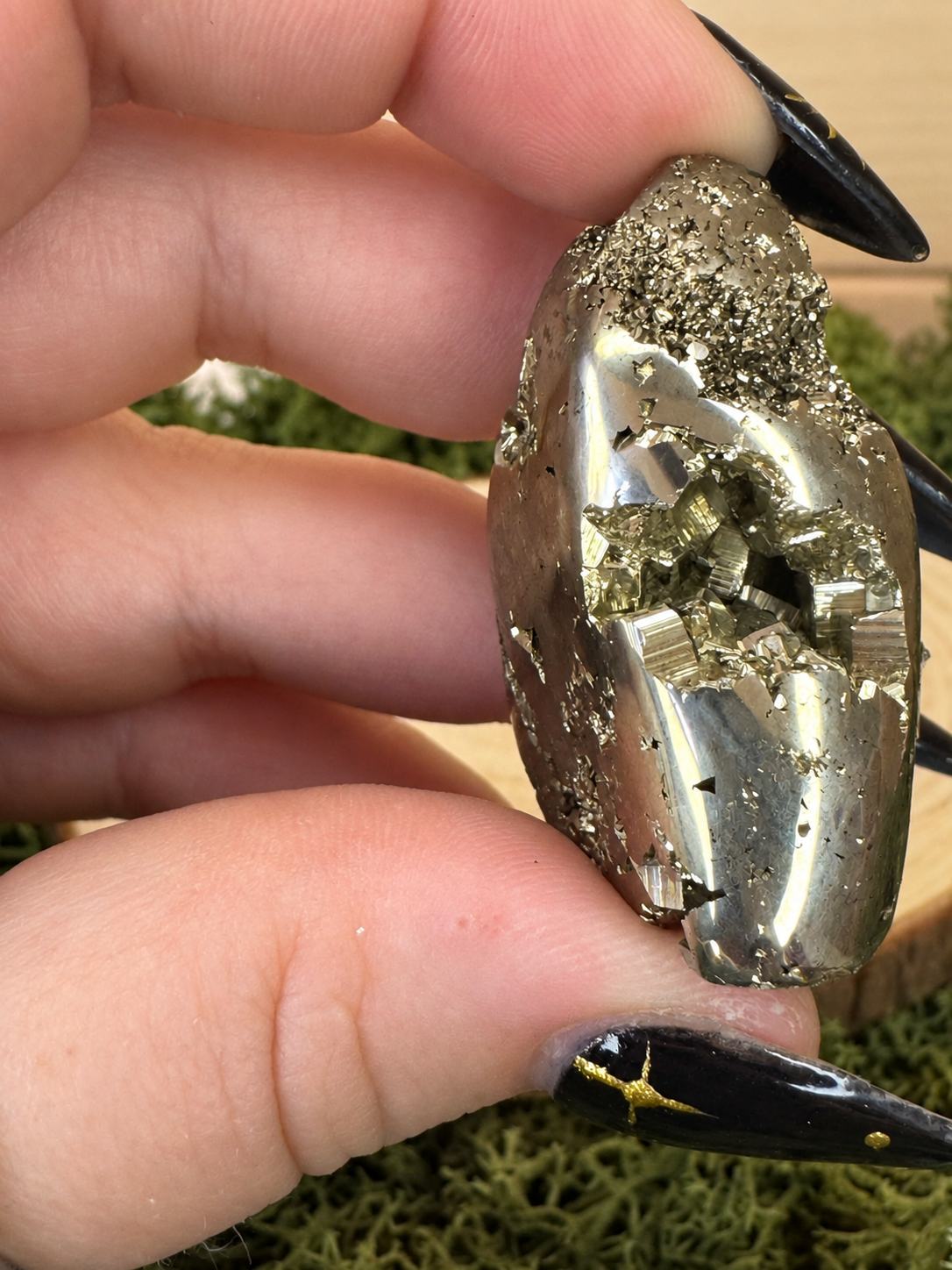 Close up of Peruvian Pyrite freeform with sparkling crystal cavity