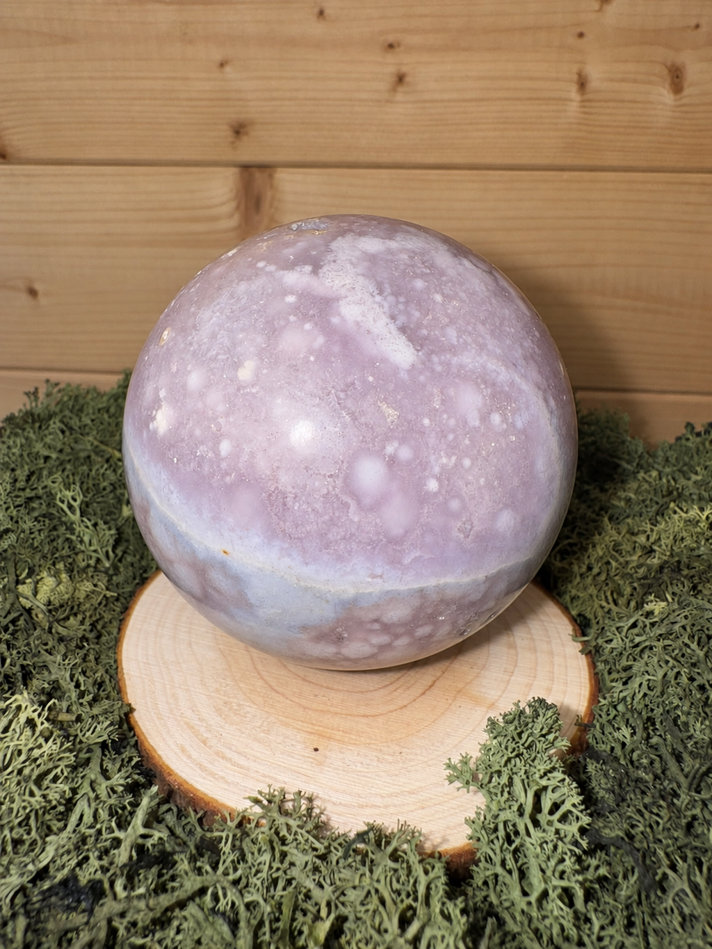 Large 1.044kg Pink Amethyst sphere with natural druzy crystal pockets
