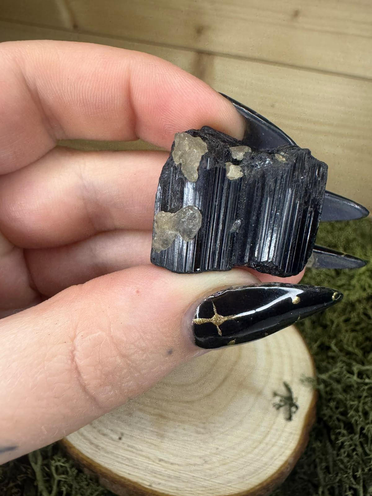 18g raw black tourmaline and quartz specimen with natural striated crystal formation