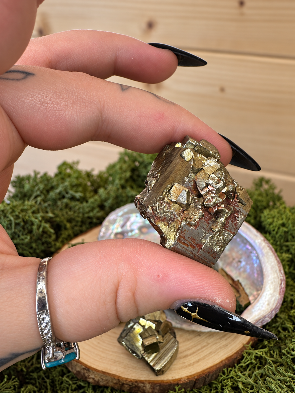 Close up of metallic Hematite coated Pyrite crystal from Bulgaria