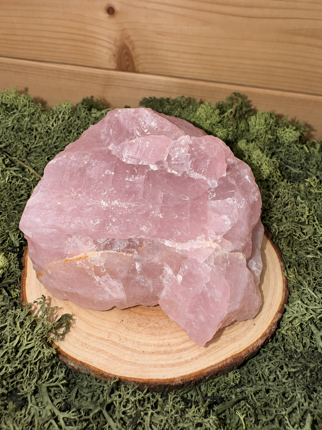 Large 457g raw Rose Quartz crystal specimen showing natural pink crystalline texture