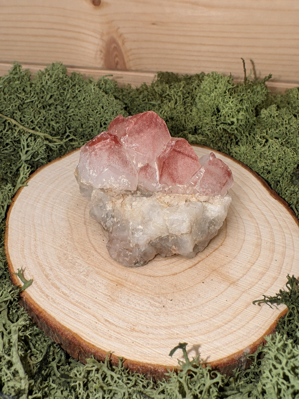 Natural Red Phantom Quartz cluster with red Hematite inclusions on matrix