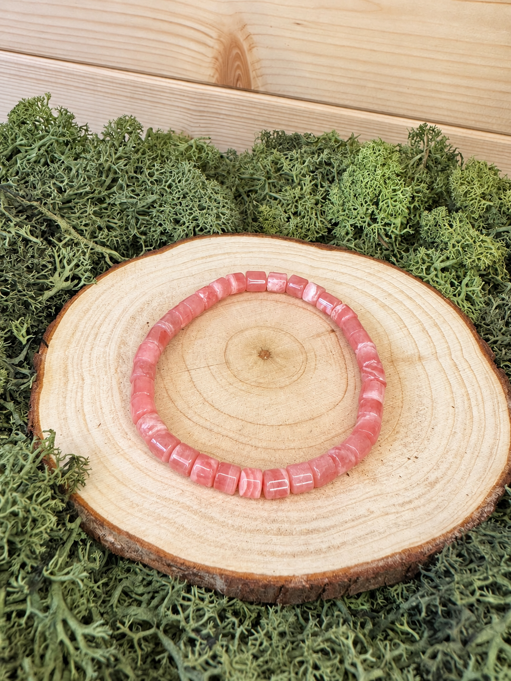 Natural Rhodochrosite crystal bracelet with polished rectangular pink beads