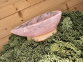 Side view of polished Rose Quartz teardrop crystal bowl
