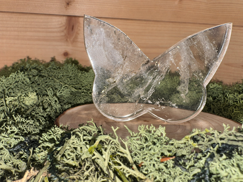 Self-standing Smoky Quartz butterfly showing natural clarity and internal inclusions